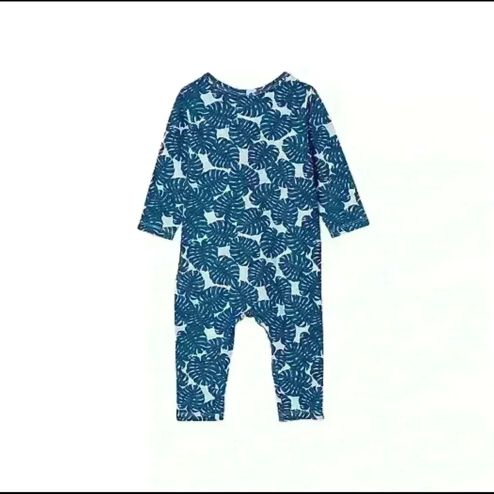 Cotton On Frosty Blue Tropical Leaf Romper 3/9 Months NWT